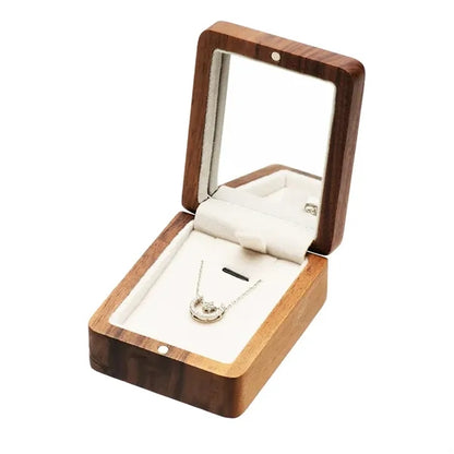 Wooden Square Mirror Magnetic Portable Necklace Jewelry Box