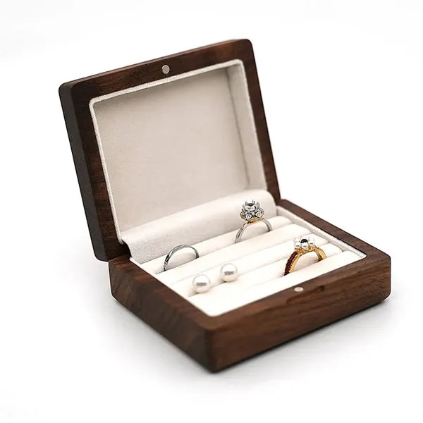 Wooden Square Magnetic Small Multi-Row Ring Jewelry Box