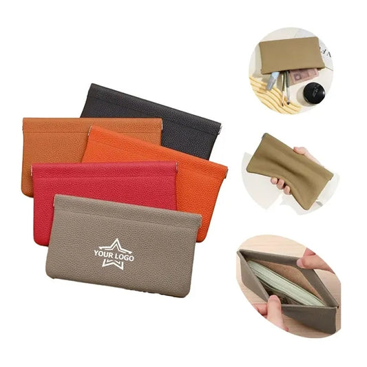 Self-Closing Genuine Cowhide Long Wallet Cosmetic Bag