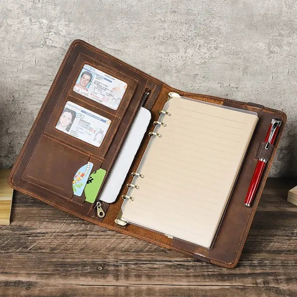 All-in-one 6-ring Binder Geniune Leather Portfolios Journal