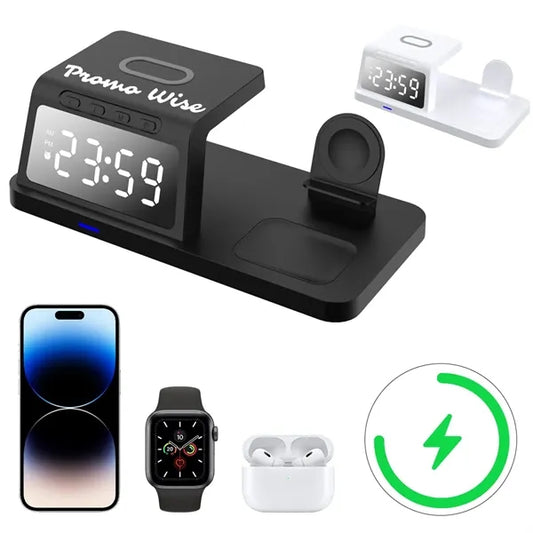4-in-1 Wireless Charger Desk Clock with 15W Fast Charging