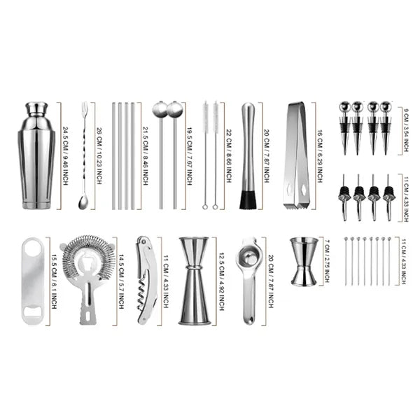 34 in 1 Premium Stainless Steel Cocktail Shaker Set W/ Stand