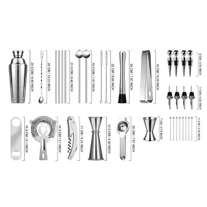 34 in 1 Premium Stainless Steel Cocktail Shaker Set W/ Stand