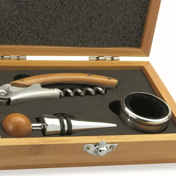 Wooden Box Wine Accessory Gift Set