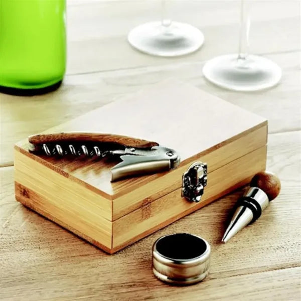Wooden Box Wine Accessory Gift Set