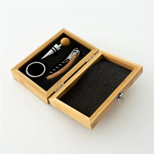 Wooden Box Wine Accessory Gift Set