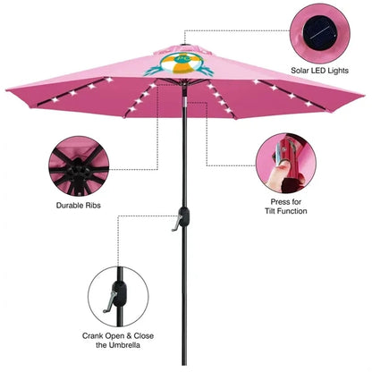 9' Patio Umbrella with Solar-powered LED Lights