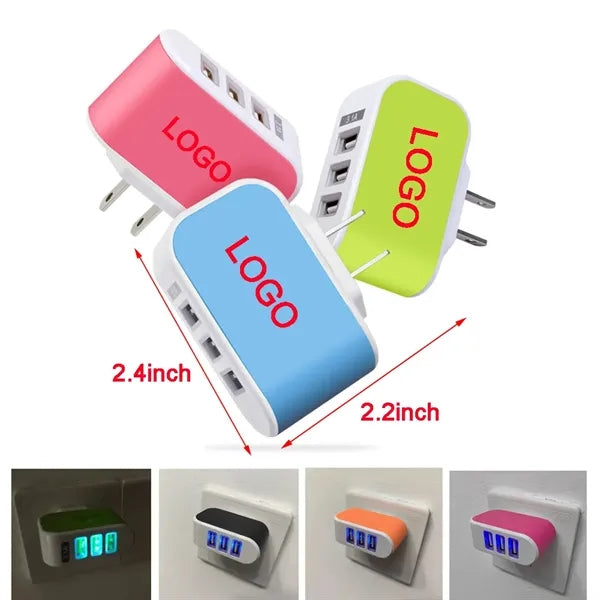 Custom Portable Plastic 3-Port Universal USB Wall Charger