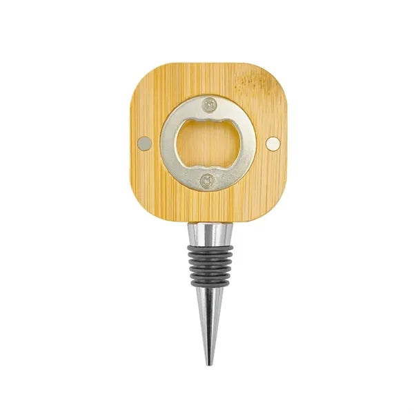 Square Magnetic Bamboo Wine Stopper with Bottle Opener