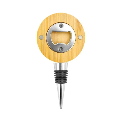 Round Magnetic Bamboo Wine Stopper with Bottle Opener