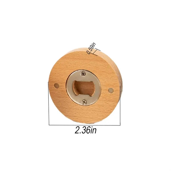 Beechwood Round Magnetic Bottle Opener