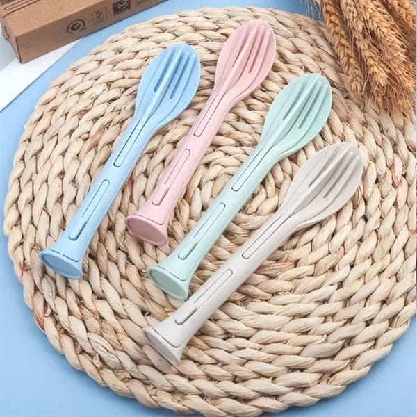 3 in 1 Wheat Straw Portable Cutlery Set
