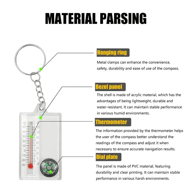 Portable Compass with thermometer Keychain