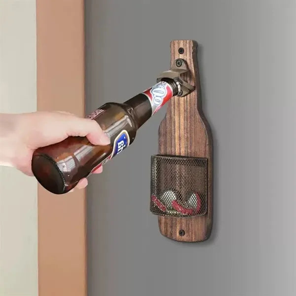 Creative Wall-Mounted Wooden Beer Bottle Opener Practical
