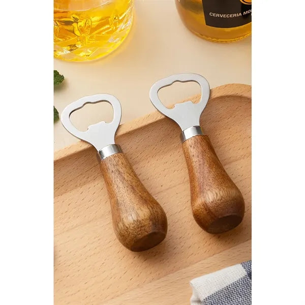 Creative Vertical Stainless Steel Acacia Wood Bottle Opener