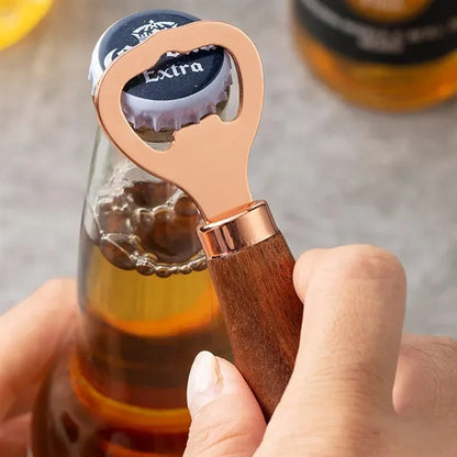 Creative Vertical Stainless Steel Acacia Wood Bottle Opener
