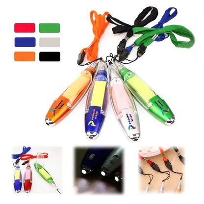 Sticky Note 0.7mm Ballpoint Pen with LED Flashlight Lanyard