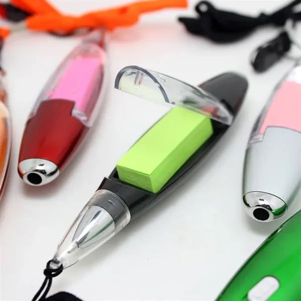Sticky Note 0.7mm Ballpoint Pen with LED Flashlight Lanyard