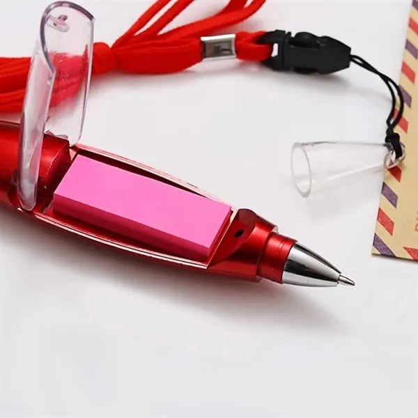 Sticky Note 0.7mm Ballpoint Pen with LED Flashlight Lanyard