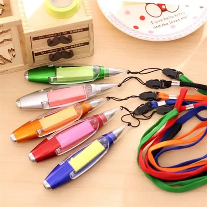 Sticky Note 0.7mm Ballpoint Pen with LED Flashlight Lanyard