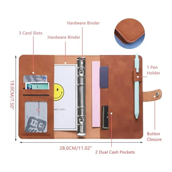A6 Loose Leaf Refillable 6 Ring Binder with Buckle Closure