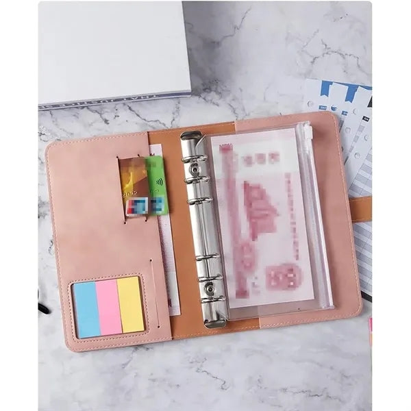 A6 PU Leather Loose-Leaf Notebook With Sticky Notes