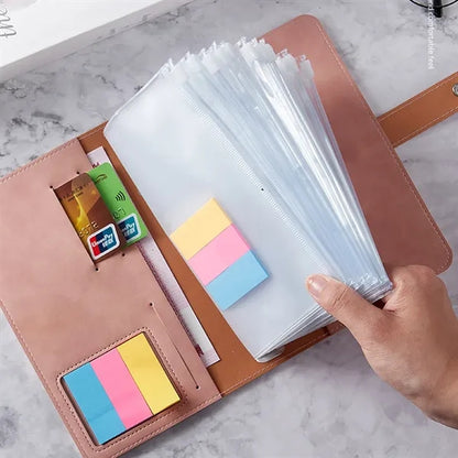 A6 PU Leather Loose-Leaf Notebook With Sticky Notes