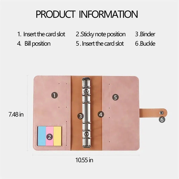 A6 PU Leather Loose-Leaf Notebook With Sticky Notes