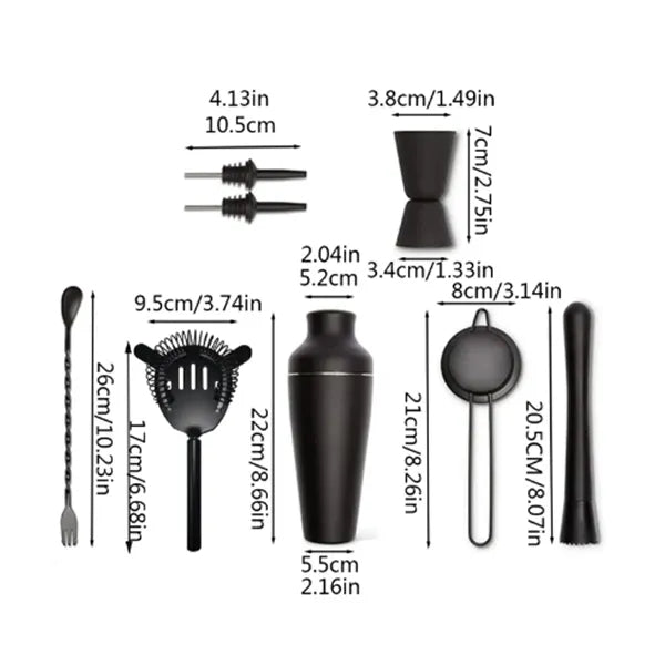8 in 1 Matte Black Professional Cocktail Shaker Set