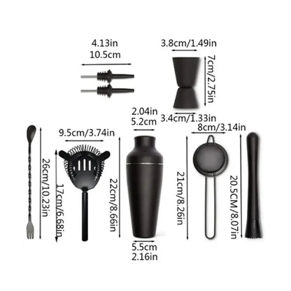 8 in 1 Matte Black Professional Cocktail Shaker Set