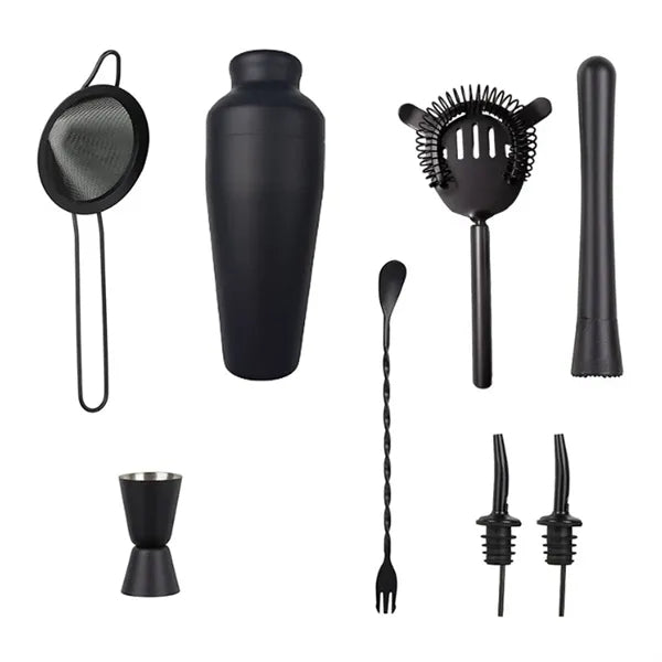 8 in 1 Matte Black Professional Cocktail Shaker Set