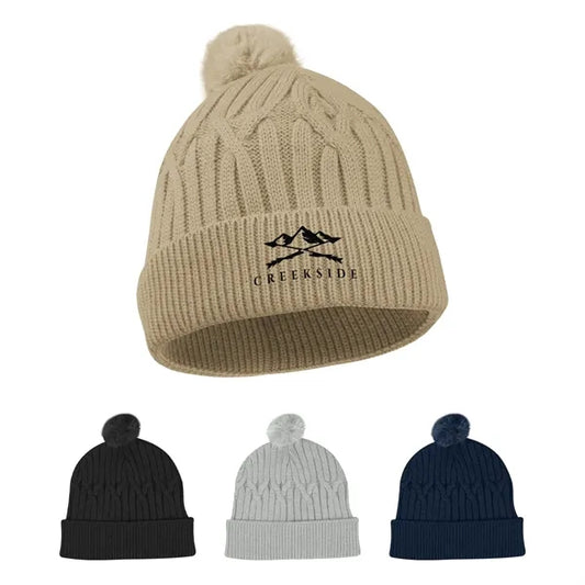 Courtney Cable Knit rPET Pom Beanie