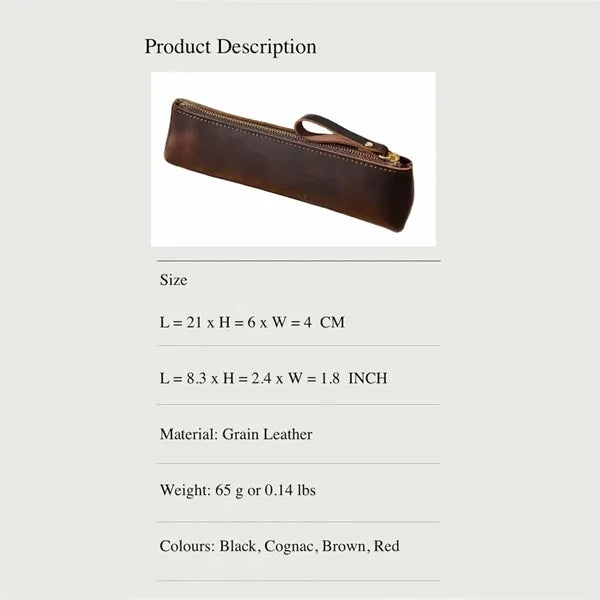 Vintage Leather Zipper Handmade Stationery Storage Pouch
