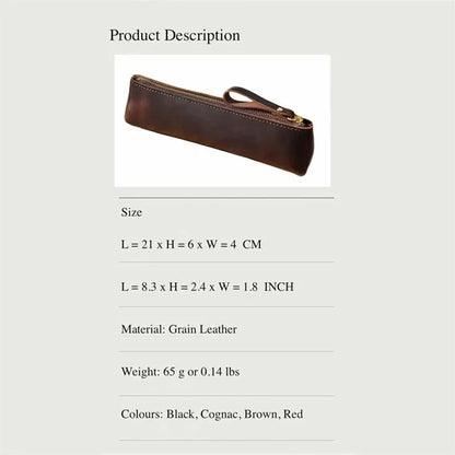 Vintage Leather Zipper Handmade Stationery Storage Pouch