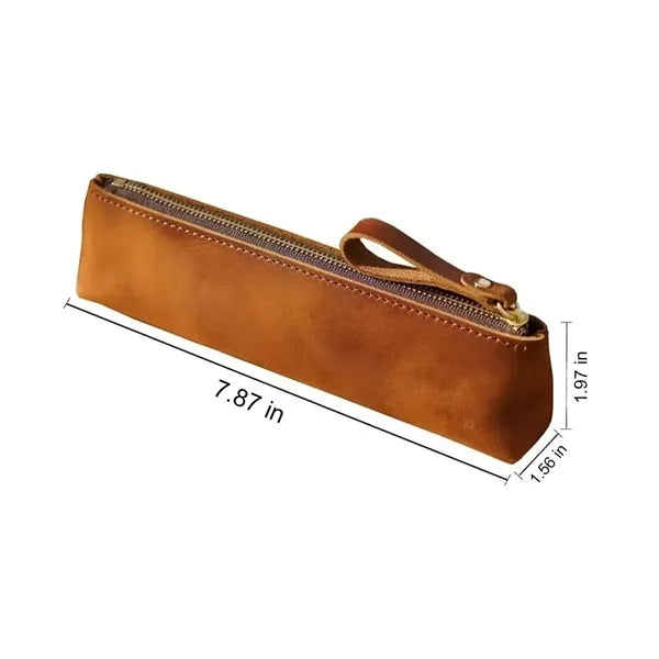 Vintage Leather Zipper Handmade Stationery Storage Pouch
