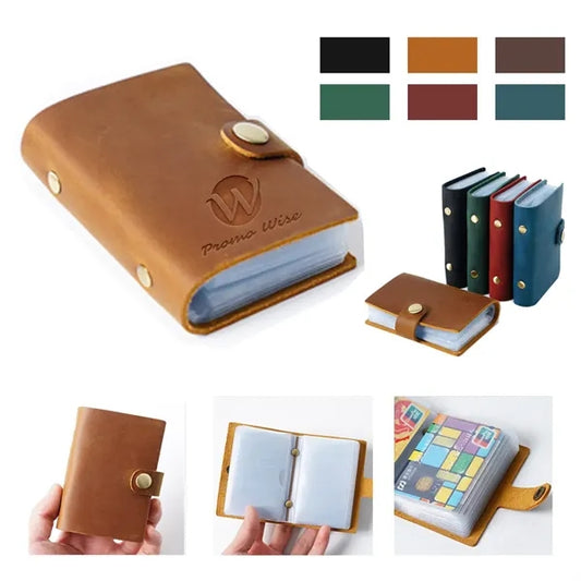Leather Multi-Slot Large-Capacity Card Case Holder W/Snap