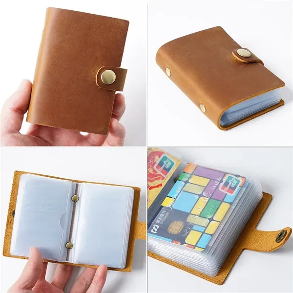 Leather Multi-Slot Large-Capacity Card Case Holder W/Snap