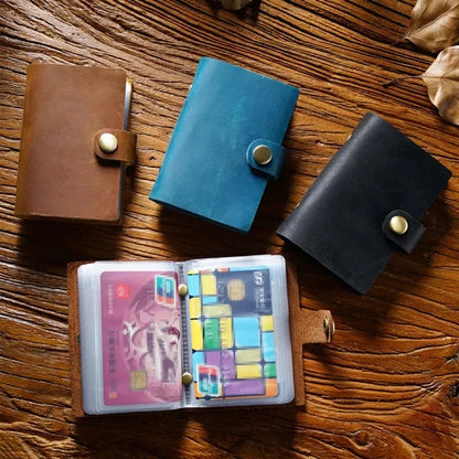 Leather Multi-Slot Large-Capacity Card Case Holder W/Snap