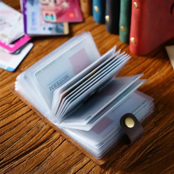Leather Multi-Slot Large-Capacity Card Case Holder W/Snap
