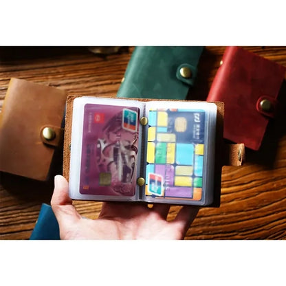 Leather Multi-Slot Large-Capacity Card Case Holder W/Snap