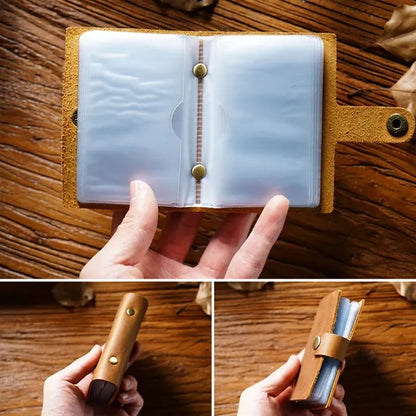 Leather Multi-Slot Large-Capacity Card Case Holder W/Snap