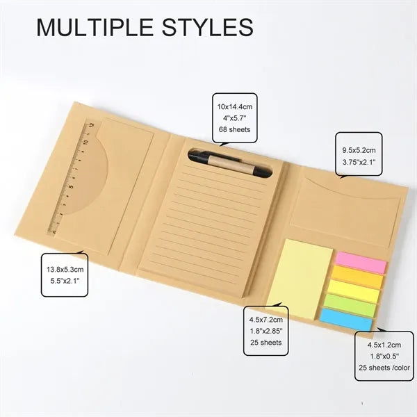 Multifunctional Kraft Paper Sticky Notepad Memo With Ruler