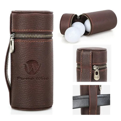 Full Grain Leather Cylinder Golf Bag Ball Case with Hanger