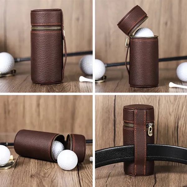 Full Grain Leather Cylinder Golf Bag Ball Case with Hanger