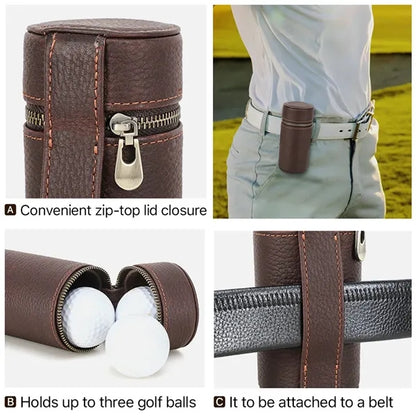 Full Grain Leather Cylinder Golf Bag Ball Case with Hanger