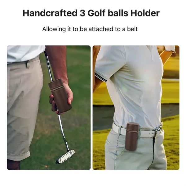 Full Grain Leather Cylinder Golf Bag Ball Case with Hanger