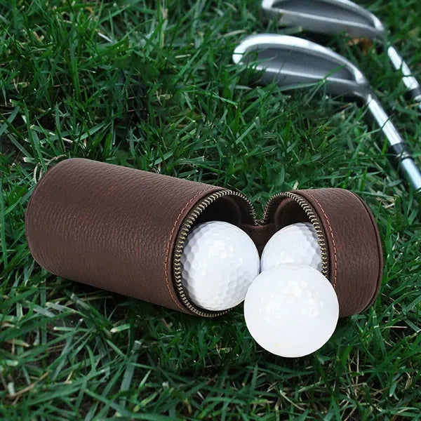 Full Grain Leather Cylinder Golf Bag Ball Case with Hanger