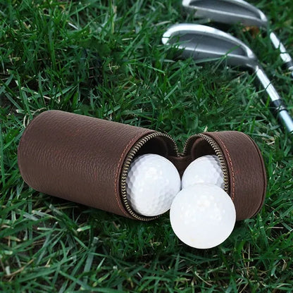 Full Grain Leather Cylinder Golf Bag Ball Case with Hanger