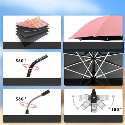 Outdoor Beach Parasol Detachable Clamp Umbrella W/Pouch
