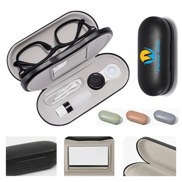 Double Layer Dual Purpose Glasses Case With Tweezers Mirror